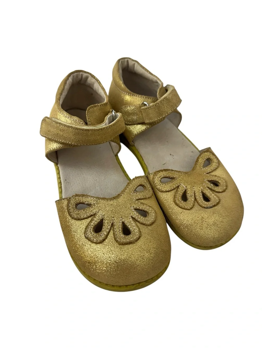 Livie & Luca Girls' Gold Glitter Mary Janes with Cutout Petal Detail
